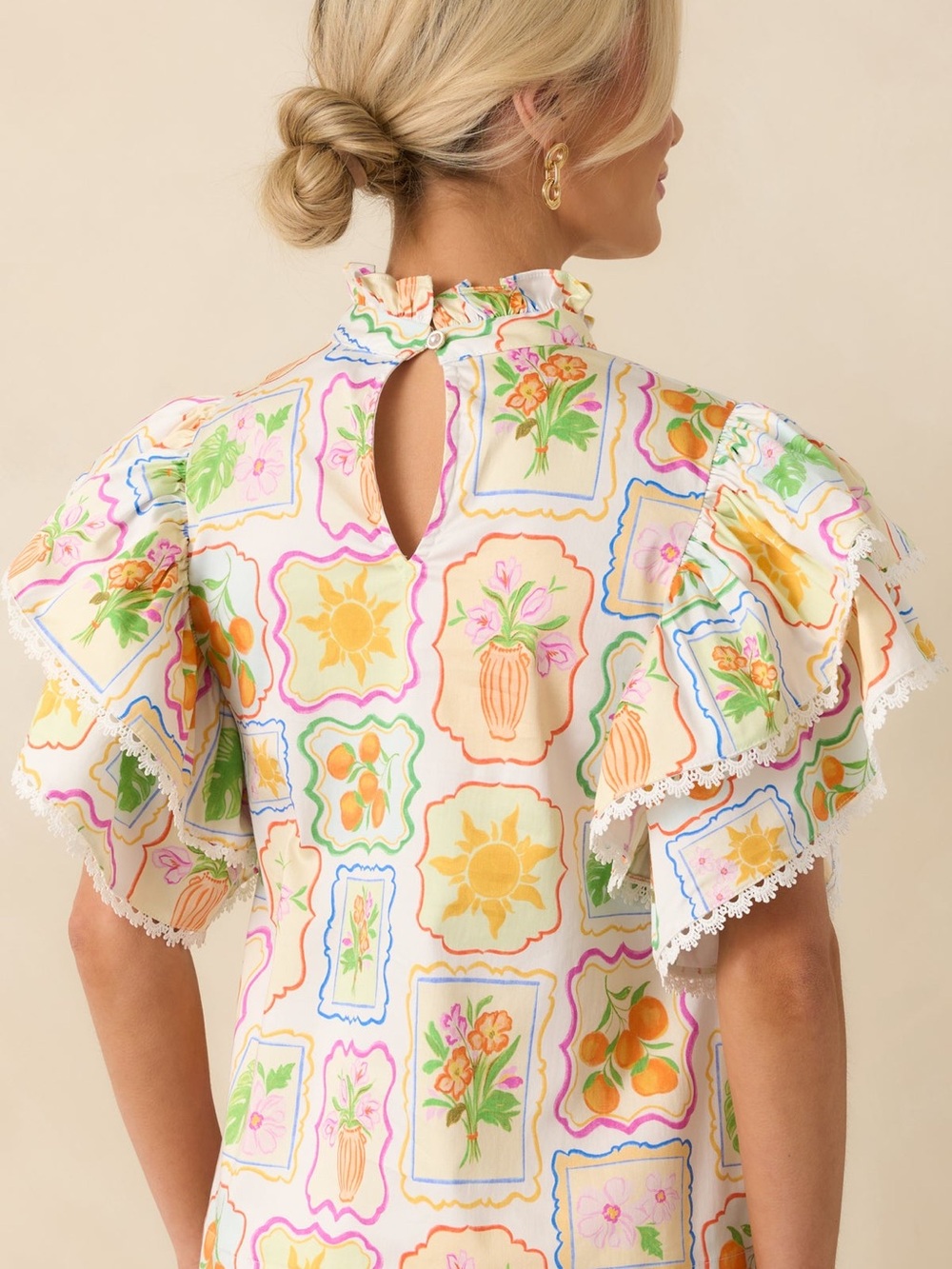 NWT PROSPERINA BLAIR MULTI PRINT COTTON RUFFLE TOP - Picture 3 of 4